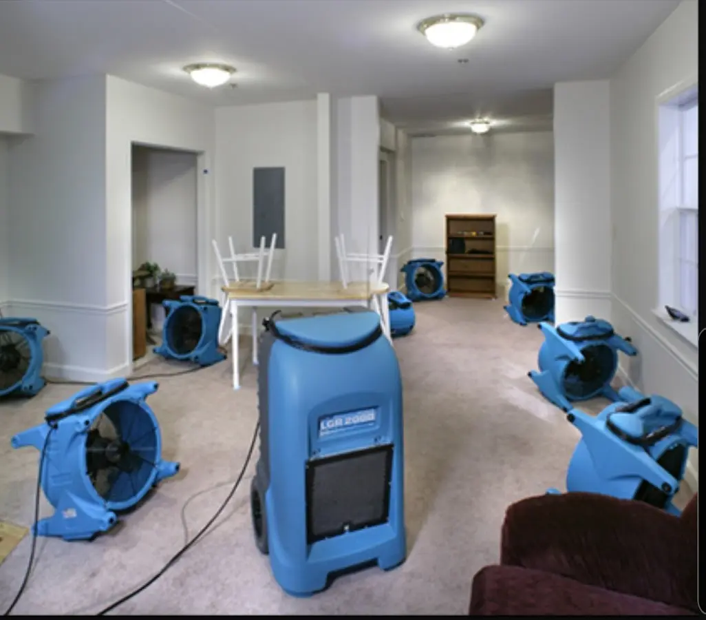 Air movers and dehumidifier setup for Water Extraction & Removal in Deptford